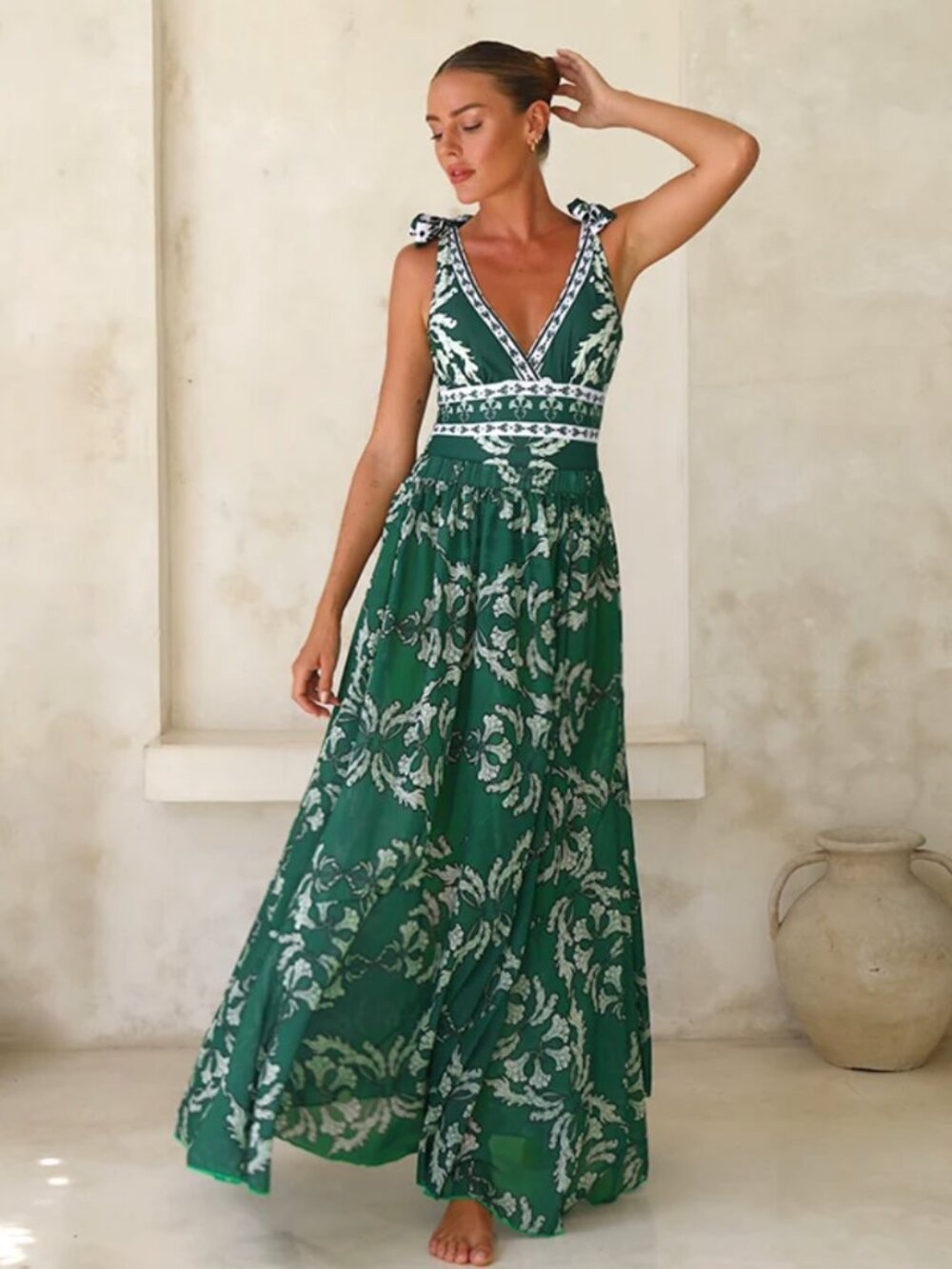NWOT Green Floral Tie-Shoulder One-Piece Swimsuit and Coverup Skirt Set